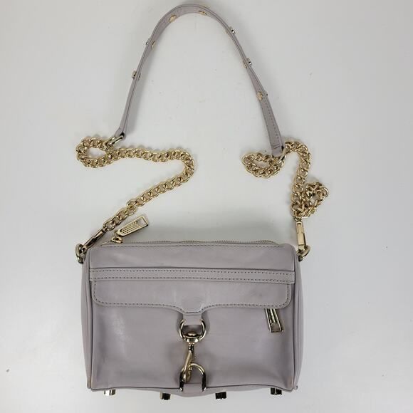 Rebecca Minkoff Womens Mini Mac Crossbody Bag Gray Leather Chain Strap Purse - Picture 9 of 16